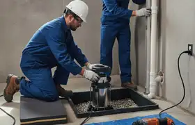 Sump pump installation by Cherry Hill, NJ plumbers for wet basement protection