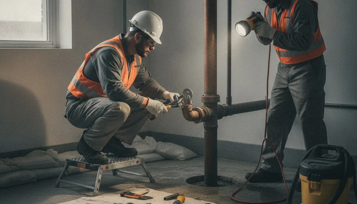 Emergency plumber repairing burst pipe in Cherry Hill, NJ for fast home service