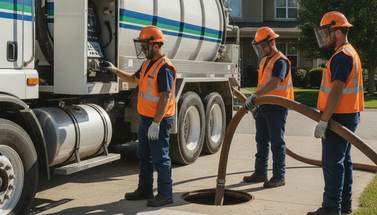 Septic pumping truck servicing a Cherry Hill, NJ home for reliable plumbing maintenance