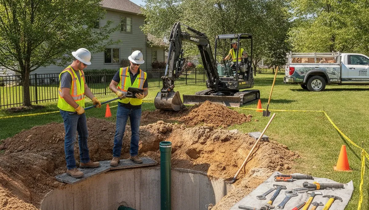 Septic repair technician servicing Cherry Hill, NJ home plumbing system for reliable drain and tank repairs
