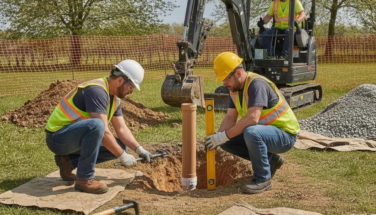 Cherry Hill, NJ plumber inspecting septic repair for a home service call